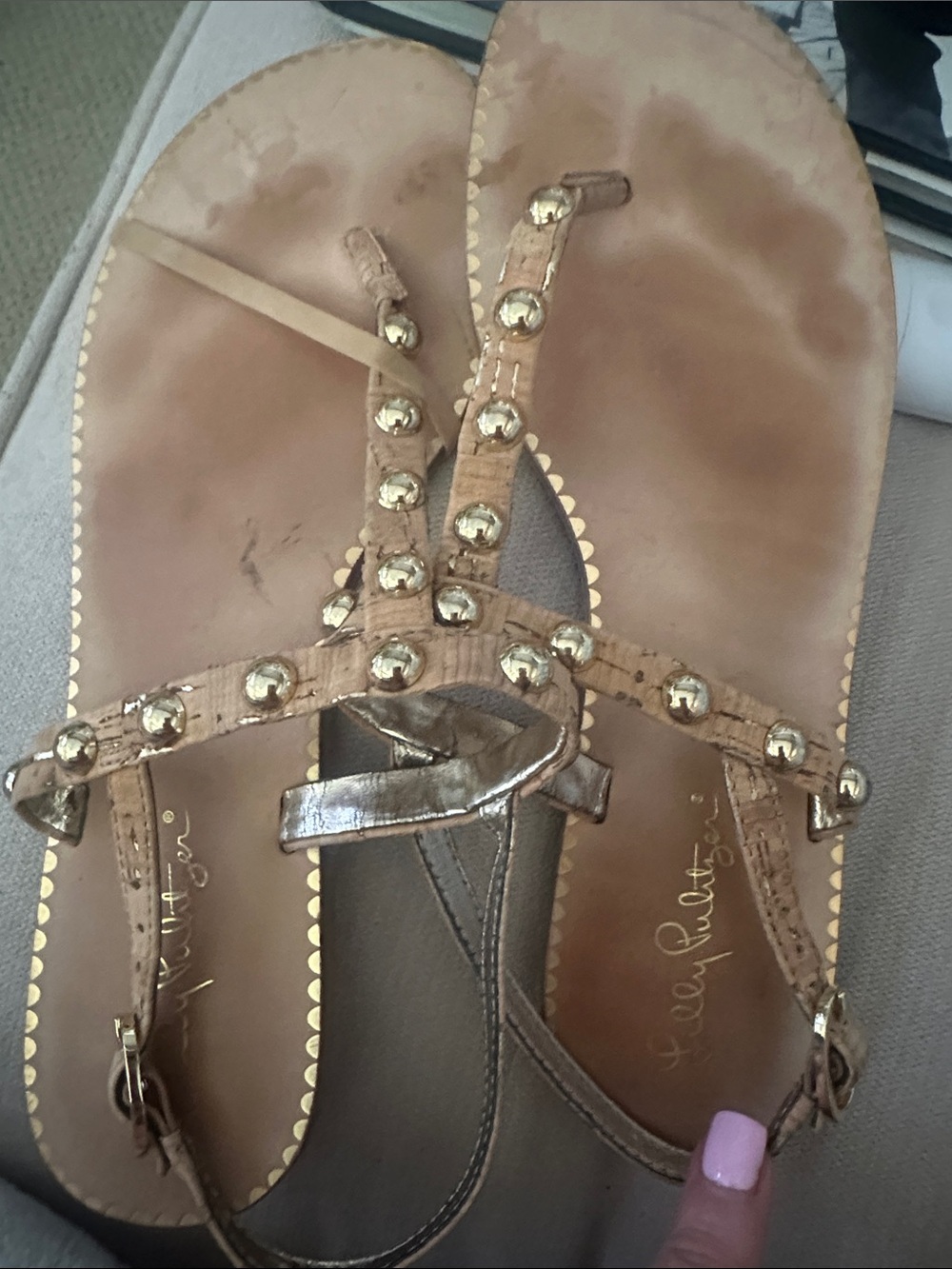 Lilly Pulitzer Tan Sandal with Gold Studs